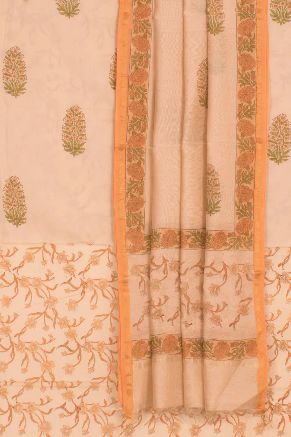 Hand Block Printed Cotton 3-Piece Salwar Suit Material-Rutambhara-RUTAMBHARA