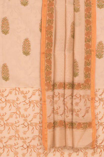 Hand Block Printed Cotton 3-Piece Salwar Suit Material-Rutambhara-RUTAMBHARA