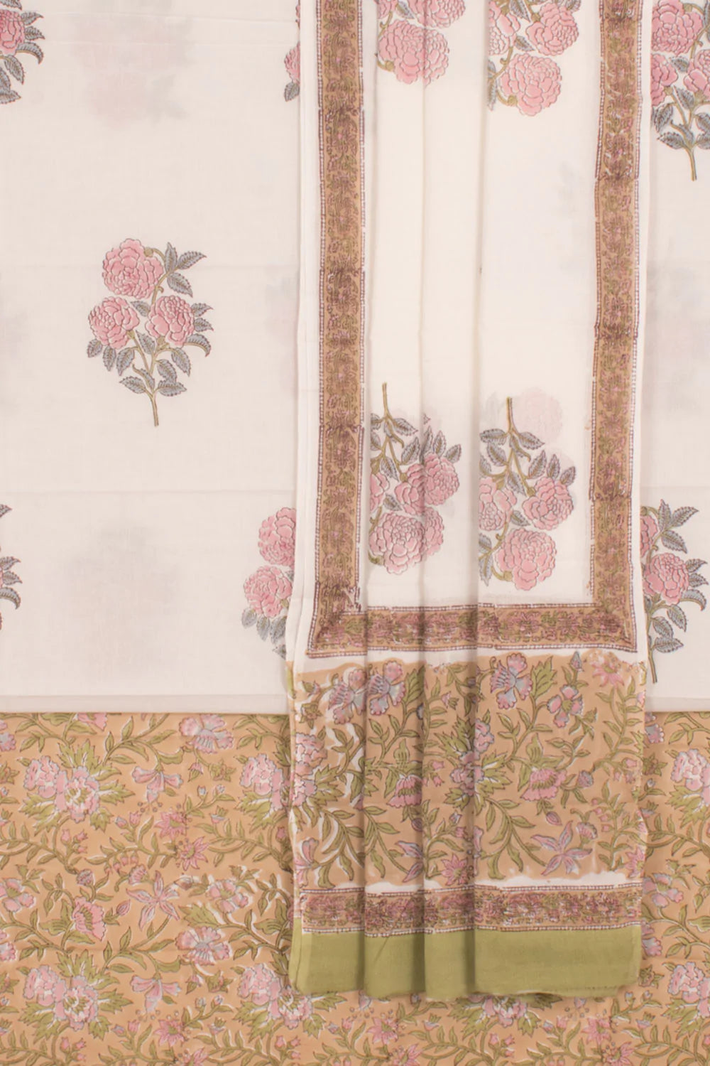 Hand Block Printed Cotton 3-Piece Salwar Suit Material-Rutambhara-RUTAMBHARA