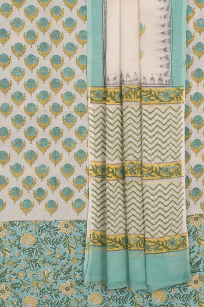 Hand Block Printed Silk Cotton 3-Piece Salwar Suit Material-Rutambhara-RUTAMBHARA