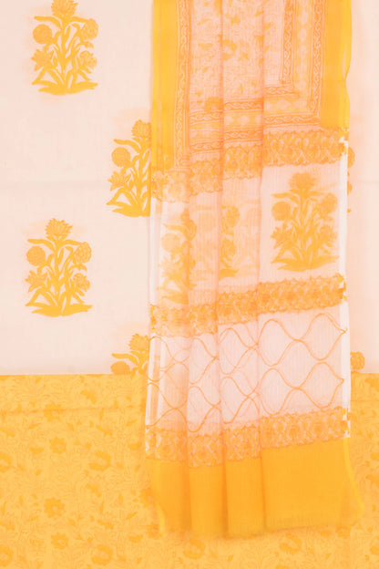 Hand Block Printed Cotton 3-Piece Salwar Suit Material-Rutambhara-RUTAMBHARA