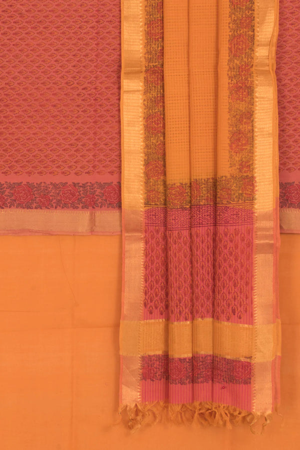 Hand Block Printed Mangalgiri Cotton Salwar Suit Material-Rutambhara-RUTAMBHARA