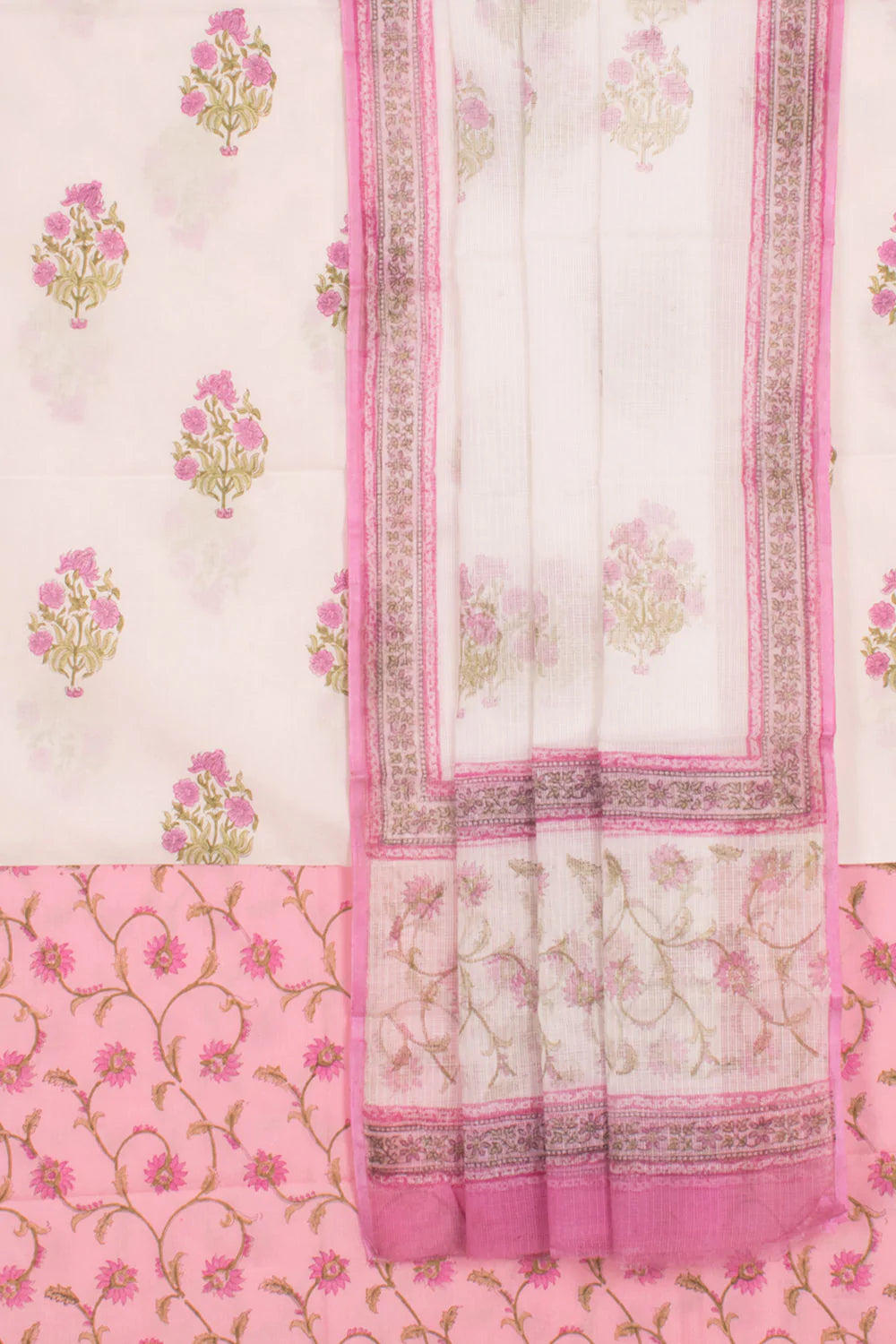 Hand Block Printed Cotton 3-Piece Salwar Suit Material-Rutambhara-RUTAMBHARA