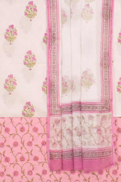 Hand Block Printed Cotton 3-Piece Salwar Suit Material-Rutambhara-RUTAMBHARA