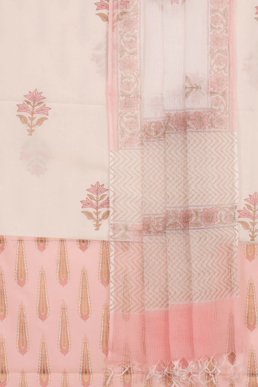 Hand Block Printed Cotton 3-Piece Salwar Suit Material-Rutambhara-RUTAMBHARA