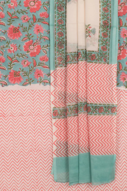 Hand Block Printed Cotton 3-Piece Salwar Suit Material-Rutambhara-RUTAMBHARA