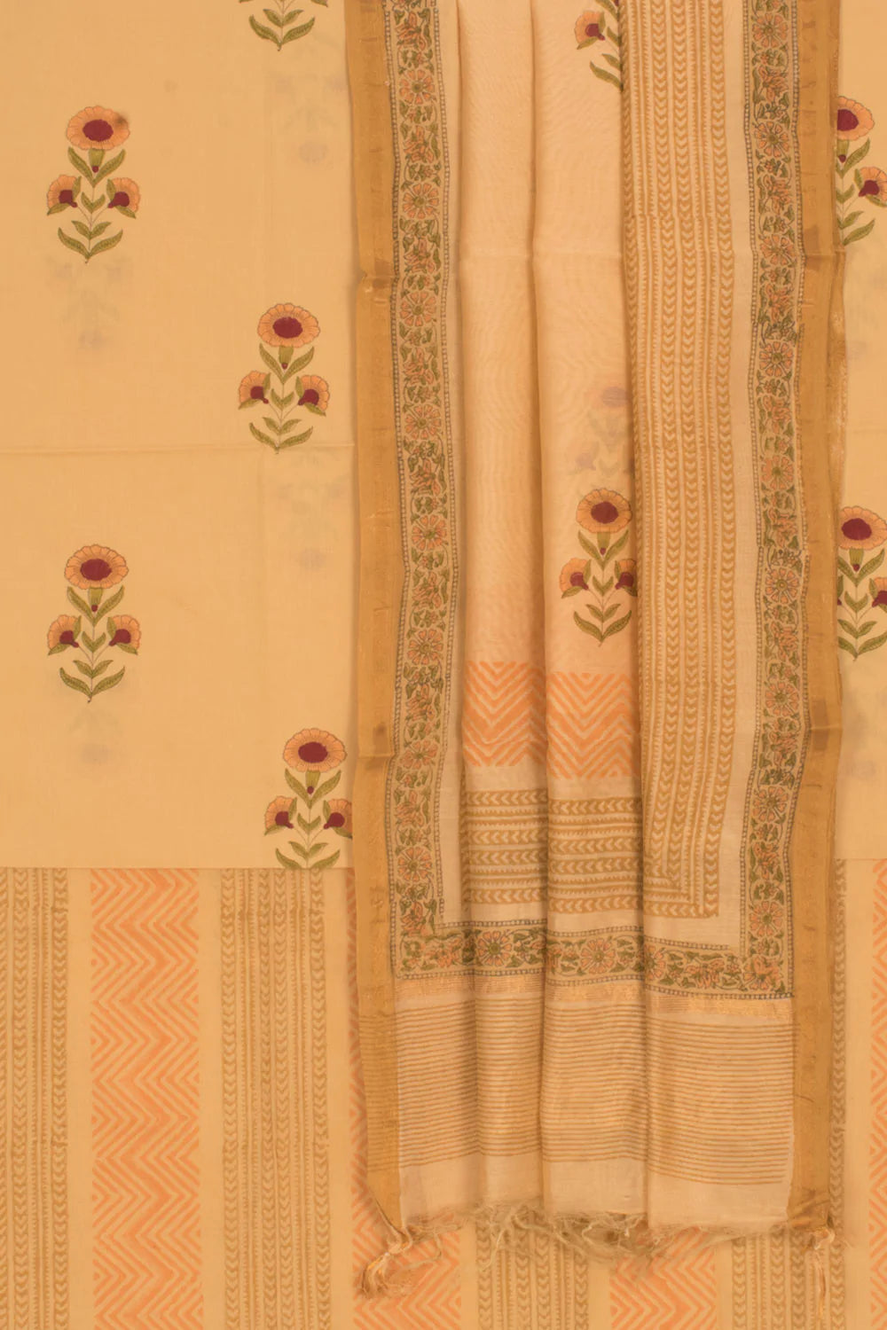 Hand Block Printed Cotton 3-Piece Salwar Suit Material-Rutambhara-RUTAMBHARA