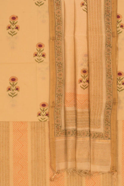 Hand Block Printed Cotton 3-Piece Salwar Suit Material-Rutambhara-RUTAMBHARA