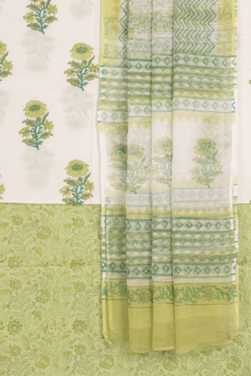 Hand Block Printed Cotton 3-Piece Salwar Suit Material-Rutambhara-RUTAMBHARA