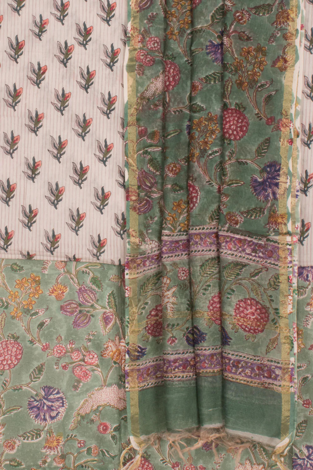 Hand Block Printed Chanderi 3-Piece Salwar Suit Material-Rutambhara-RUTAMBHARA