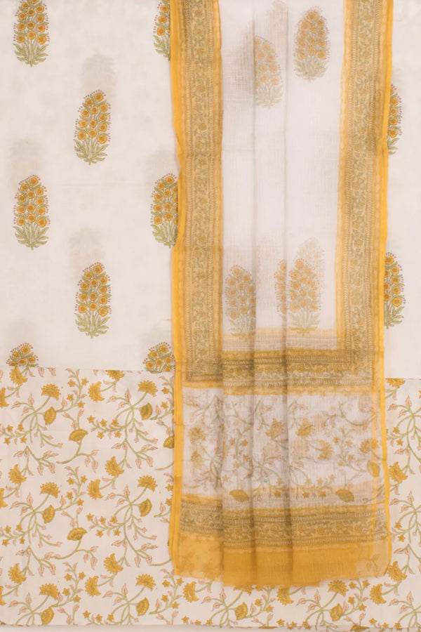 Hand Block Printed Cotton 3-Piece Salwar Suit Material-Rutambhara-RUTAMBHARA
