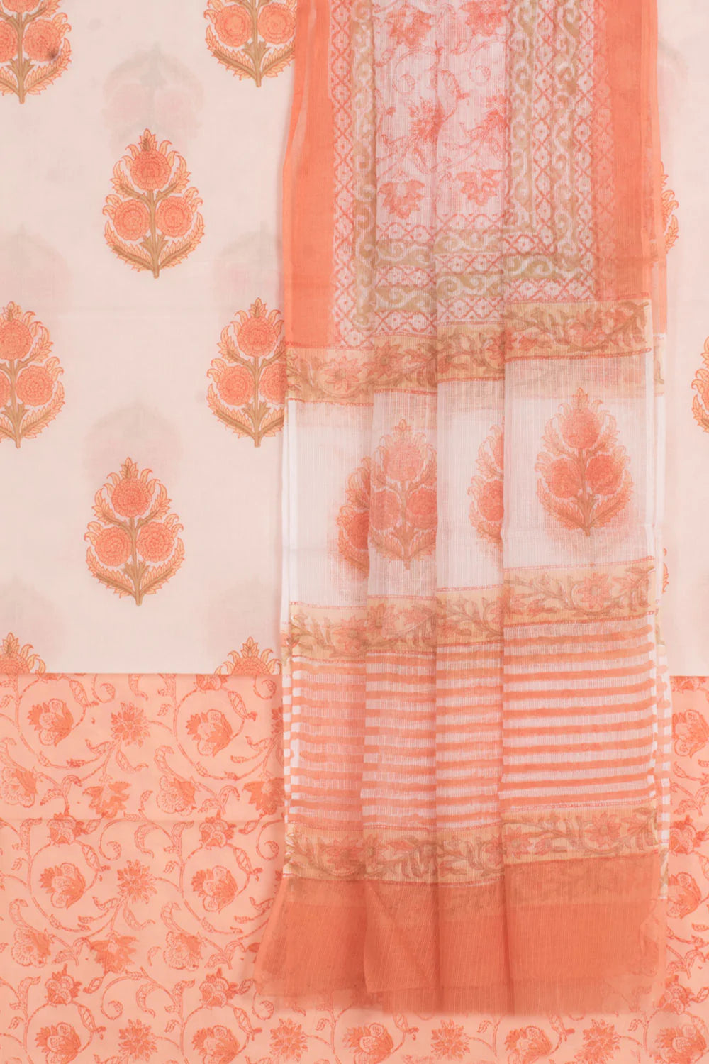 Hand Block Printed Cotton 3-Piece Salwar Suit Material-Rutambhara-RUTAMBHARA