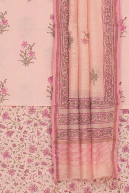 Hand Block Printed Cotton 3-Piece Salwar Suit Material-Rutambhara-RUTAMBHARA