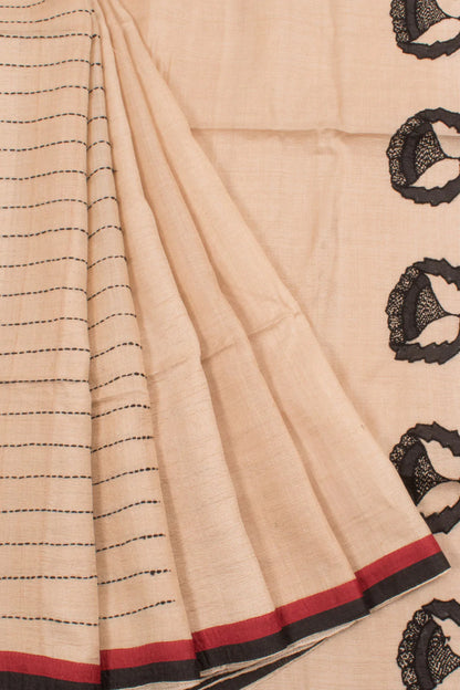 Hand Embroidered Half and Half Tussar Silk Saree-Rutambhara-RUTAMBHARA