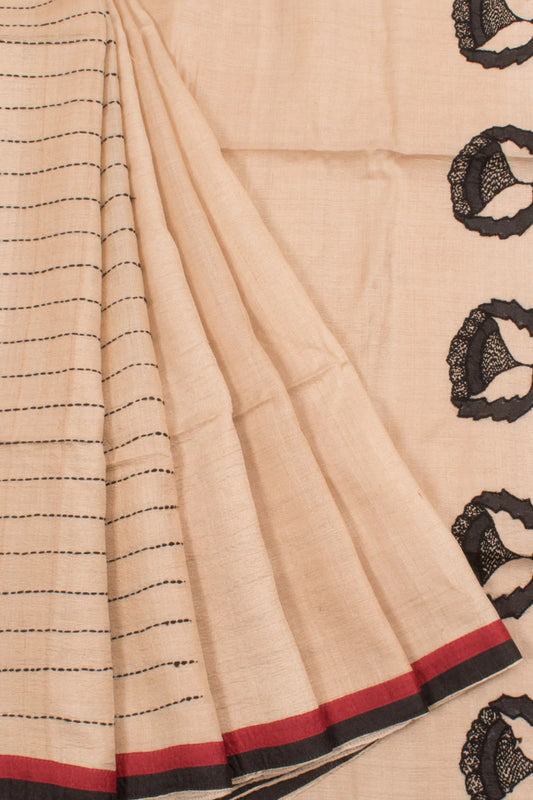 Hand Embroidered Half and Half Tussar Silk Saree