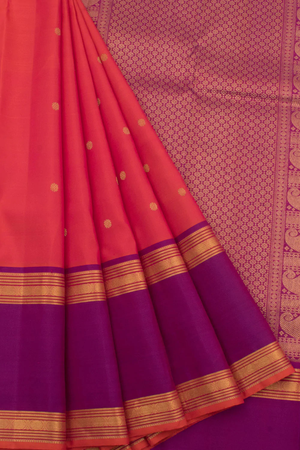 Eevara Orange Purple Kancheevaram Heirloom Silk Saree