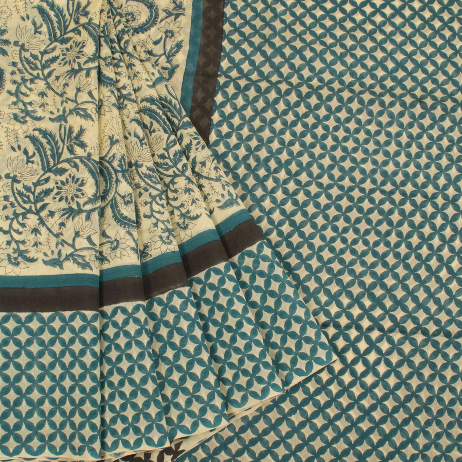 Hand Block Printed Chanderi Silk Cotton Saree-Rutambhara-RUTAMBHARA