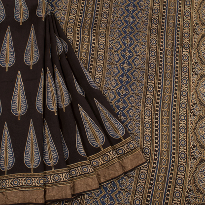 Ajrakh Printed Modal Cotton Saree-Rutambhara-RUTAMBHARA