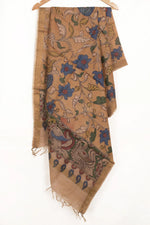 Hand Painted Pen Kalamkari Tussar Silk Dupatta-Rutambhara-RUTAMBHARA