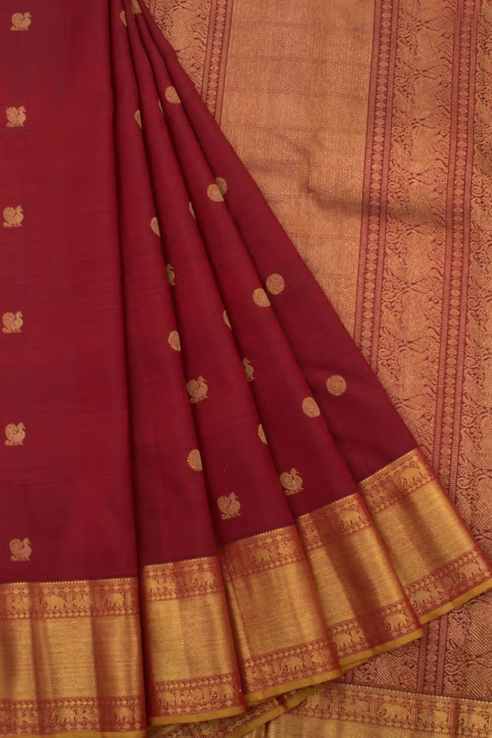 Eevara Reddish Maroon Kancheevaram Heirloom Silk Saree