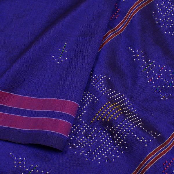 Handwoven Blue Tangaliya Silk Cotton Saree-Rutambhara-RUTAMBHARA