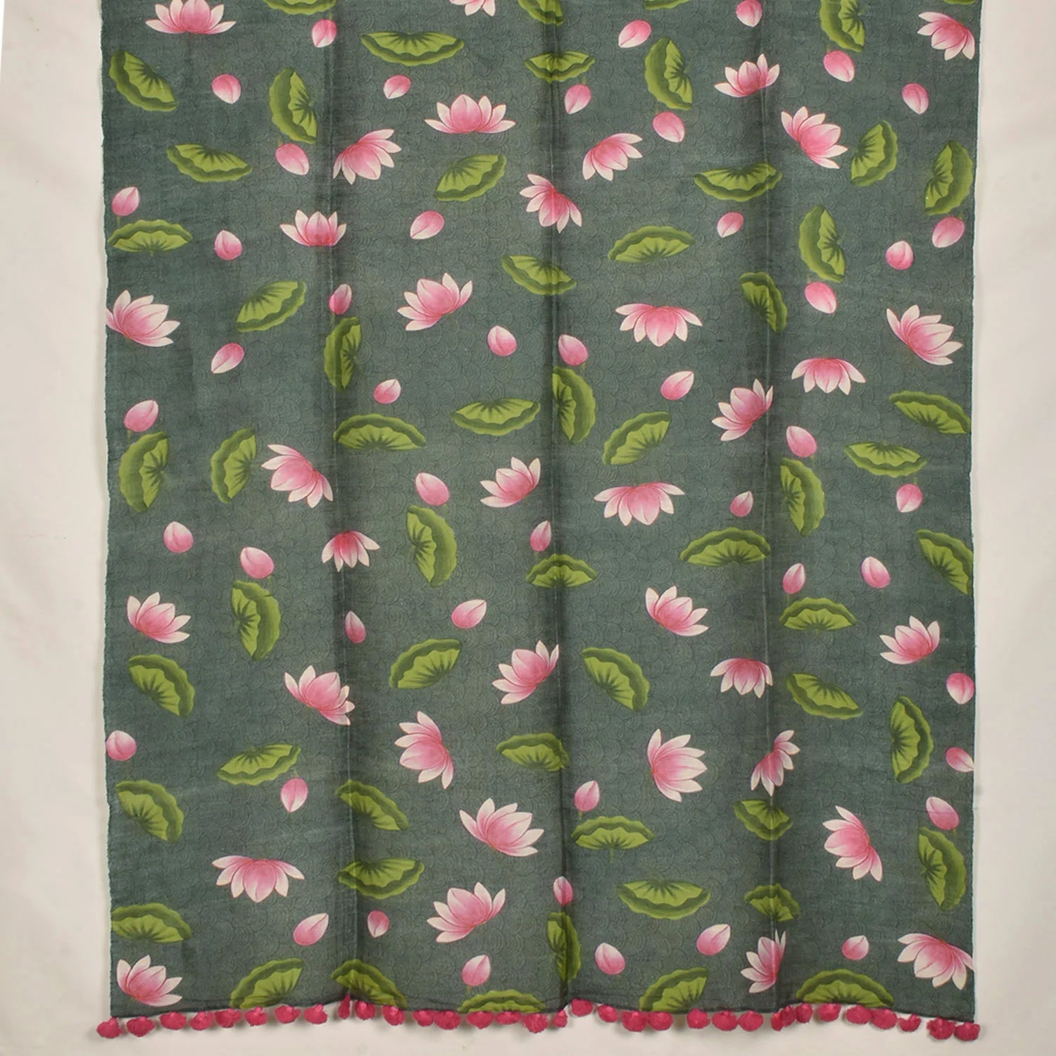 Pichwai Printed Tussar Linen Dupatta-Rutambhara-RUTAMBHARA