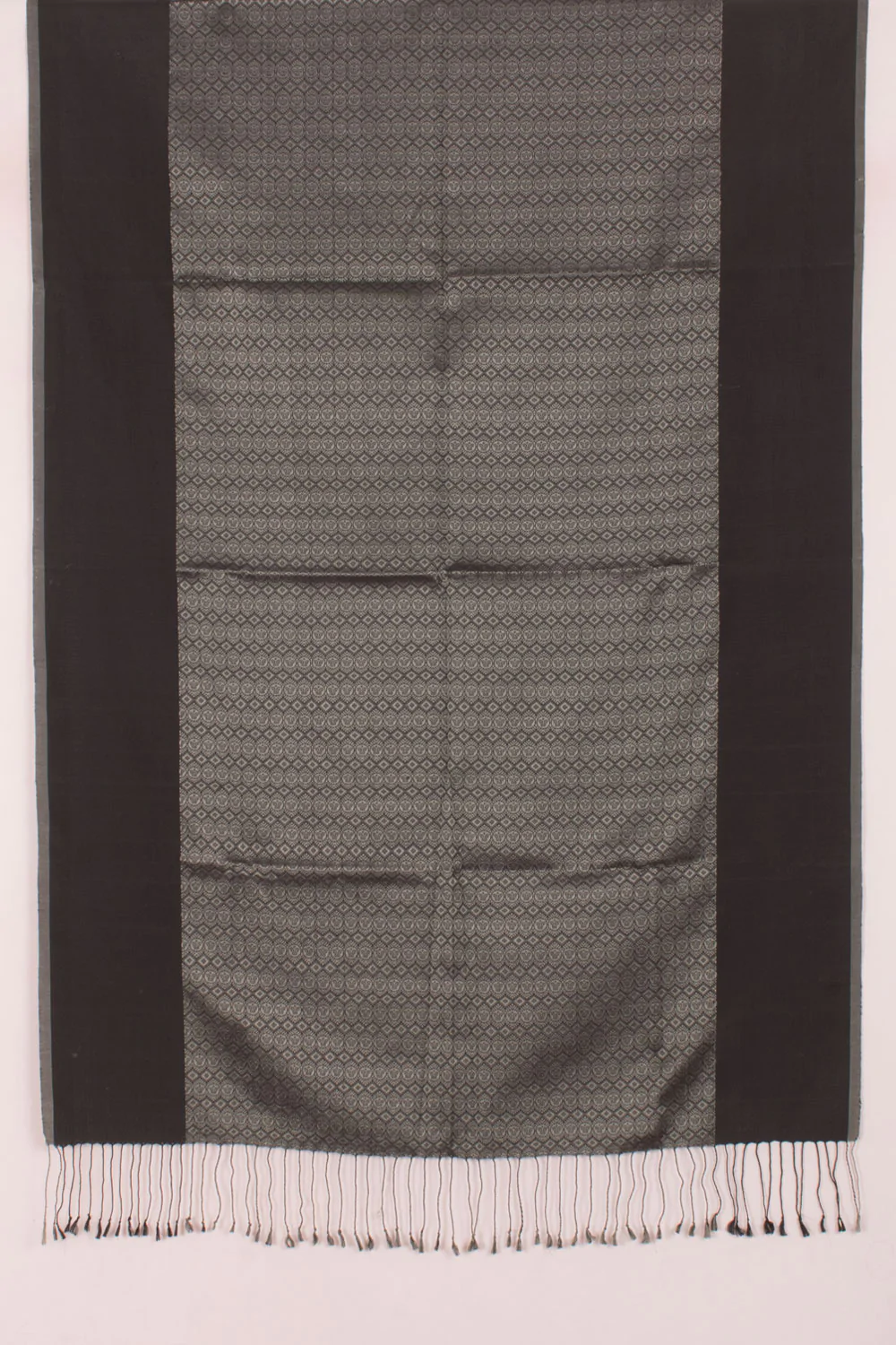 Handloom Karnataka Khun Silk Cotton Stoles - Black-Rutambhara-RUTAMBHARA