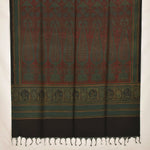 Dark Green Ajrakh Printed Muga Tussar Dupatta-Rutambhara-RUTAMBHARA