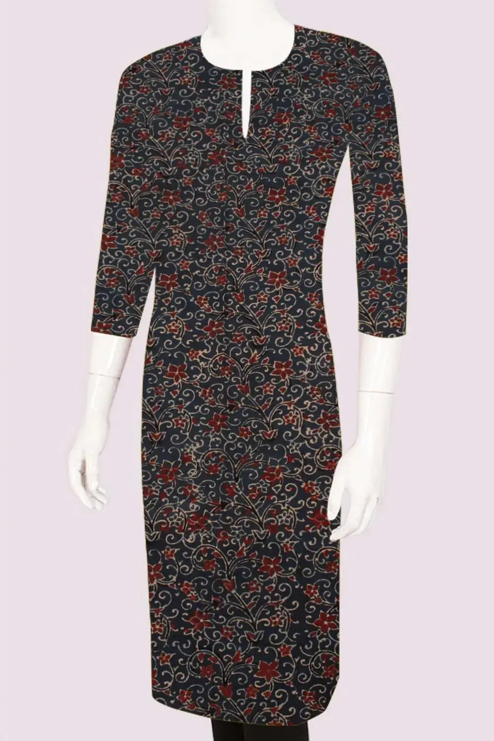Ajrakh Printed Cotton Kurta Material-Rutambhara-RUTAMBHARA