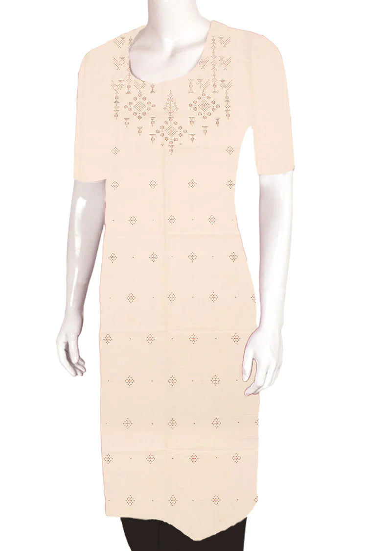 Off White Tangaliya Cotton Kurta Material-Rutambhara-RUTAMBHARA