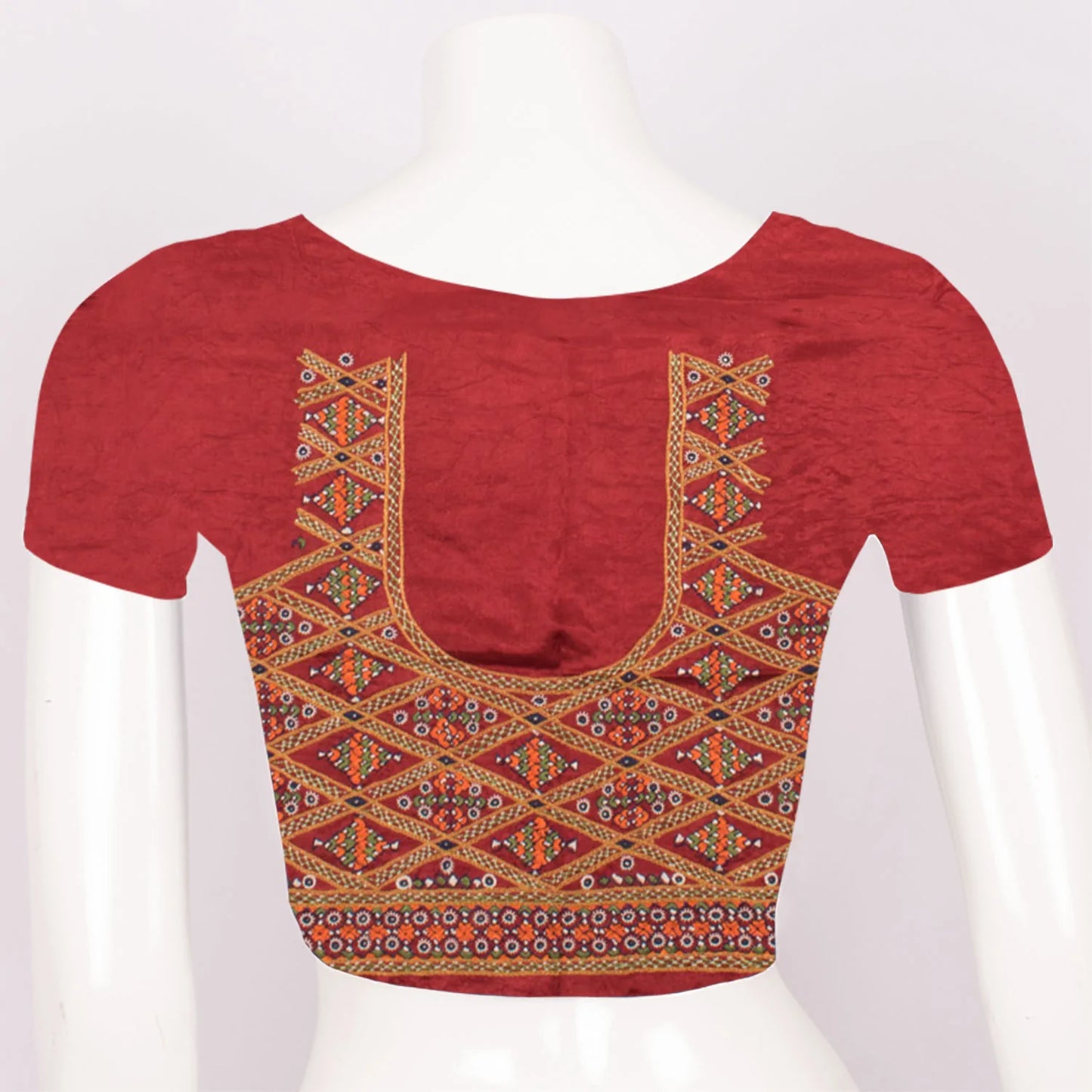 Maroon Mirror Embroidered Mashru Blouse Material