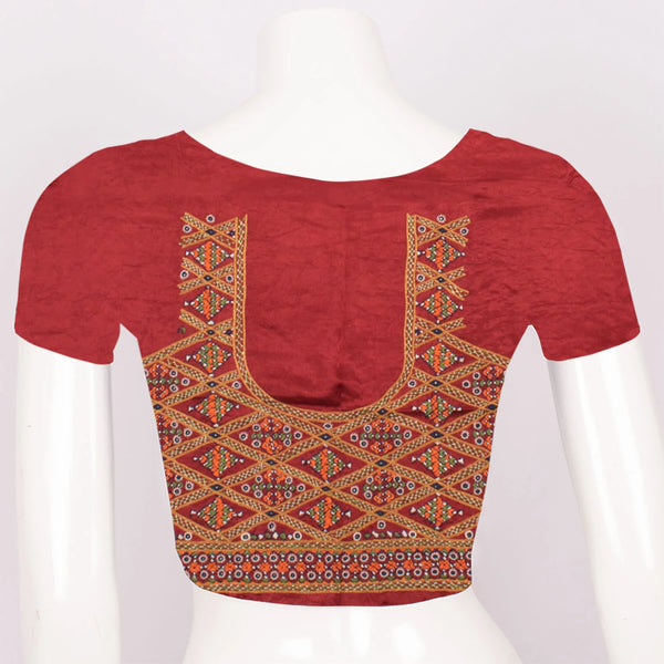 Maroon Mirror Embroidered Mashru Blouse Material-Rutambhara-RUTAMBHARA