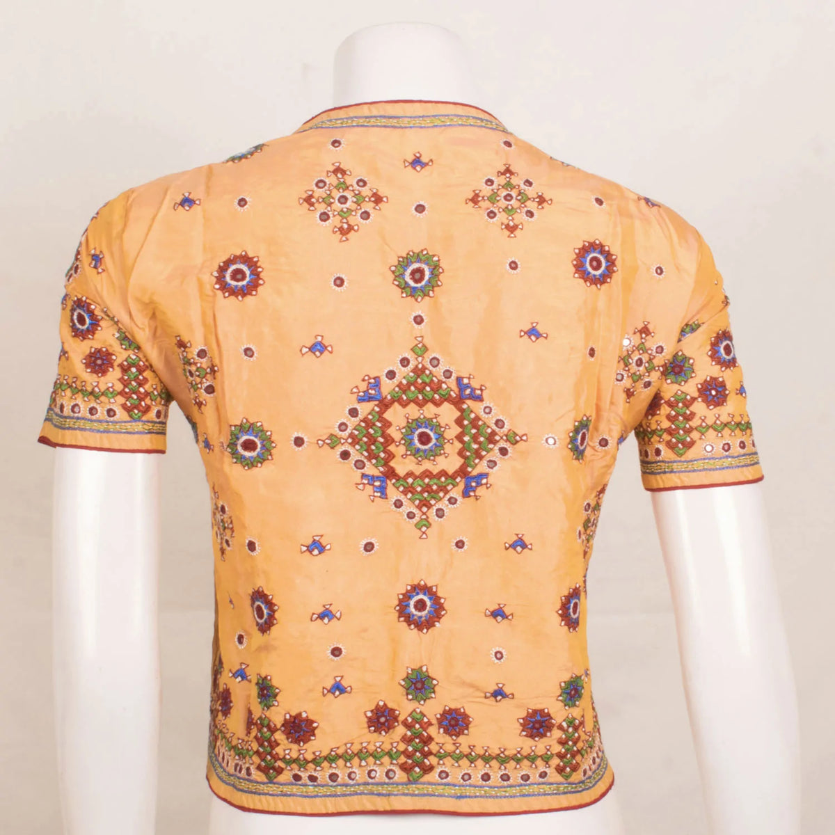 Yellow Hand Embroidered Pure Silk Kutchi Blouse