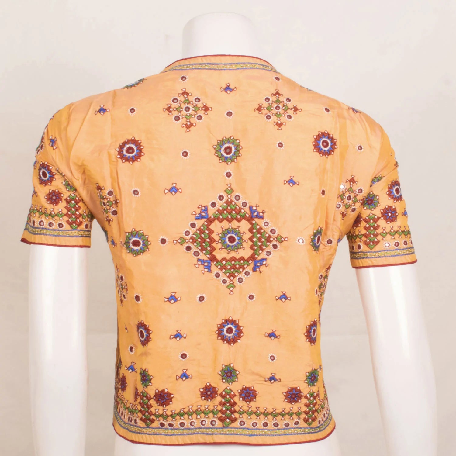 Yellow Hand Embroidered Pure Silk Kutchi Blouse