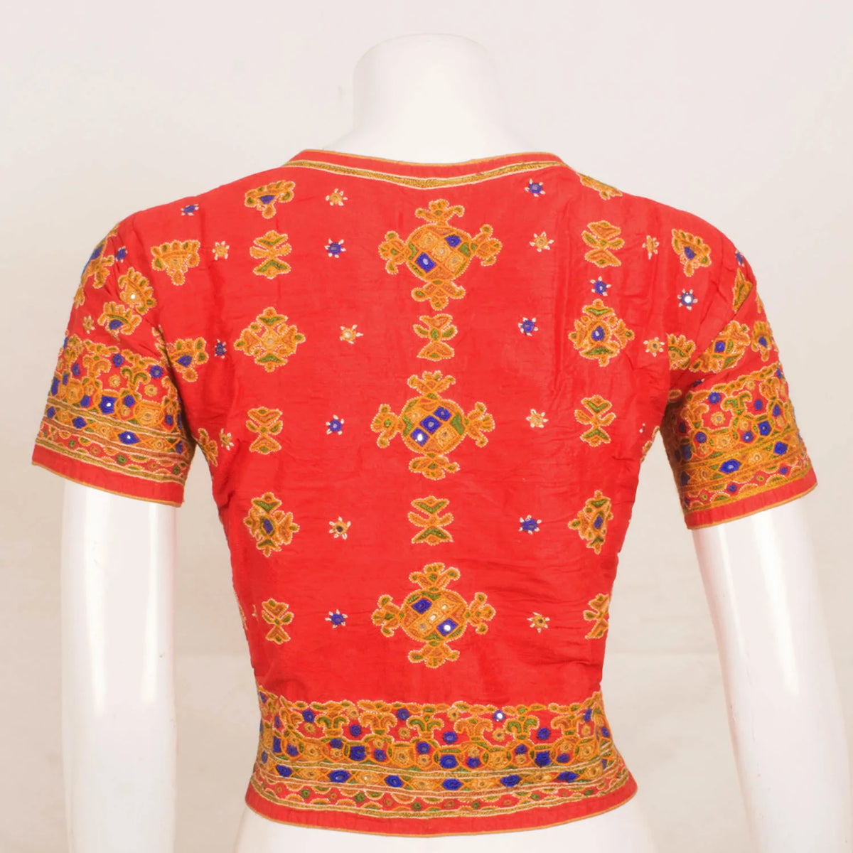 Orange Kutchi Hand Embroidered Blouse