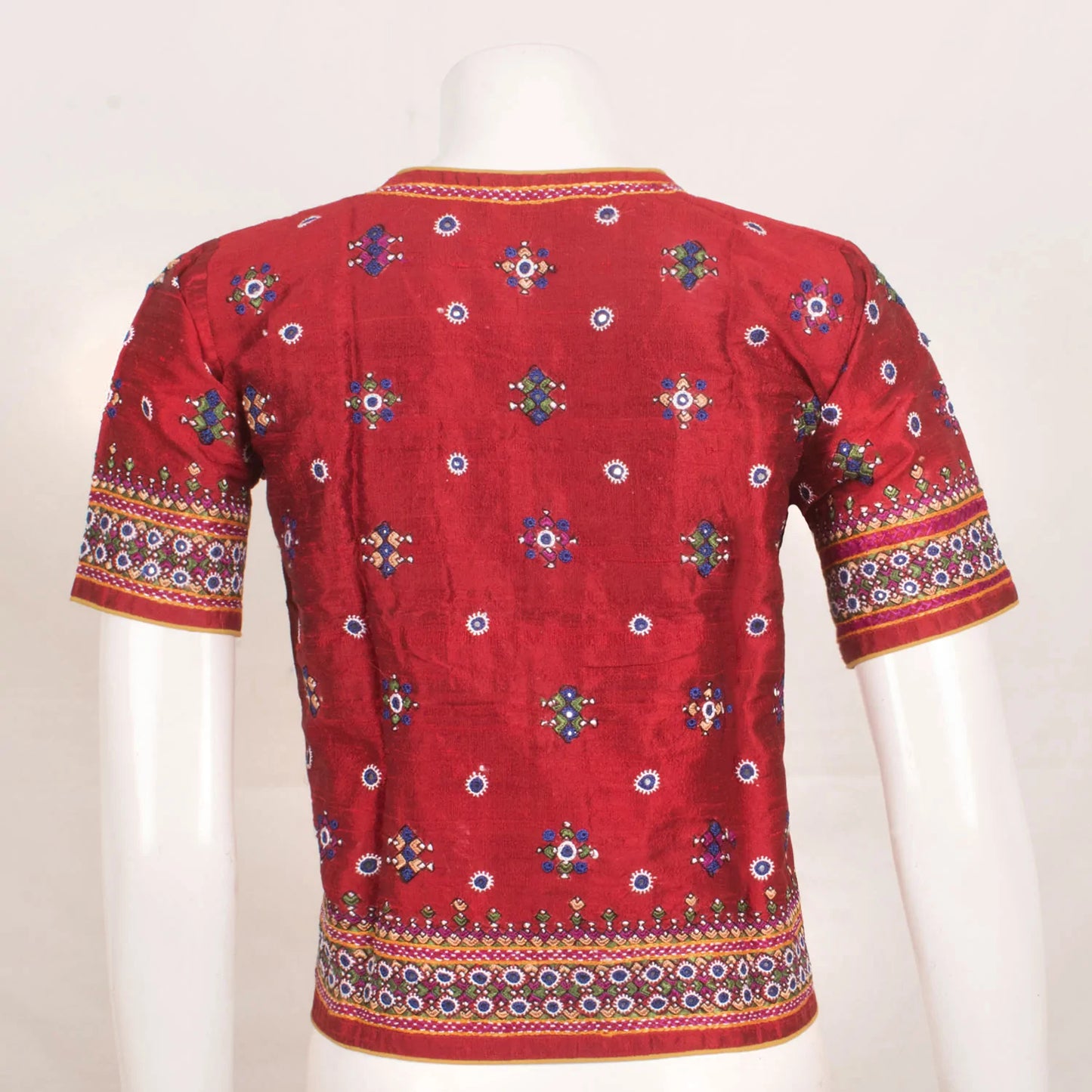 Maroon Raw Silk Kutchi Blouse Hand Embroidered