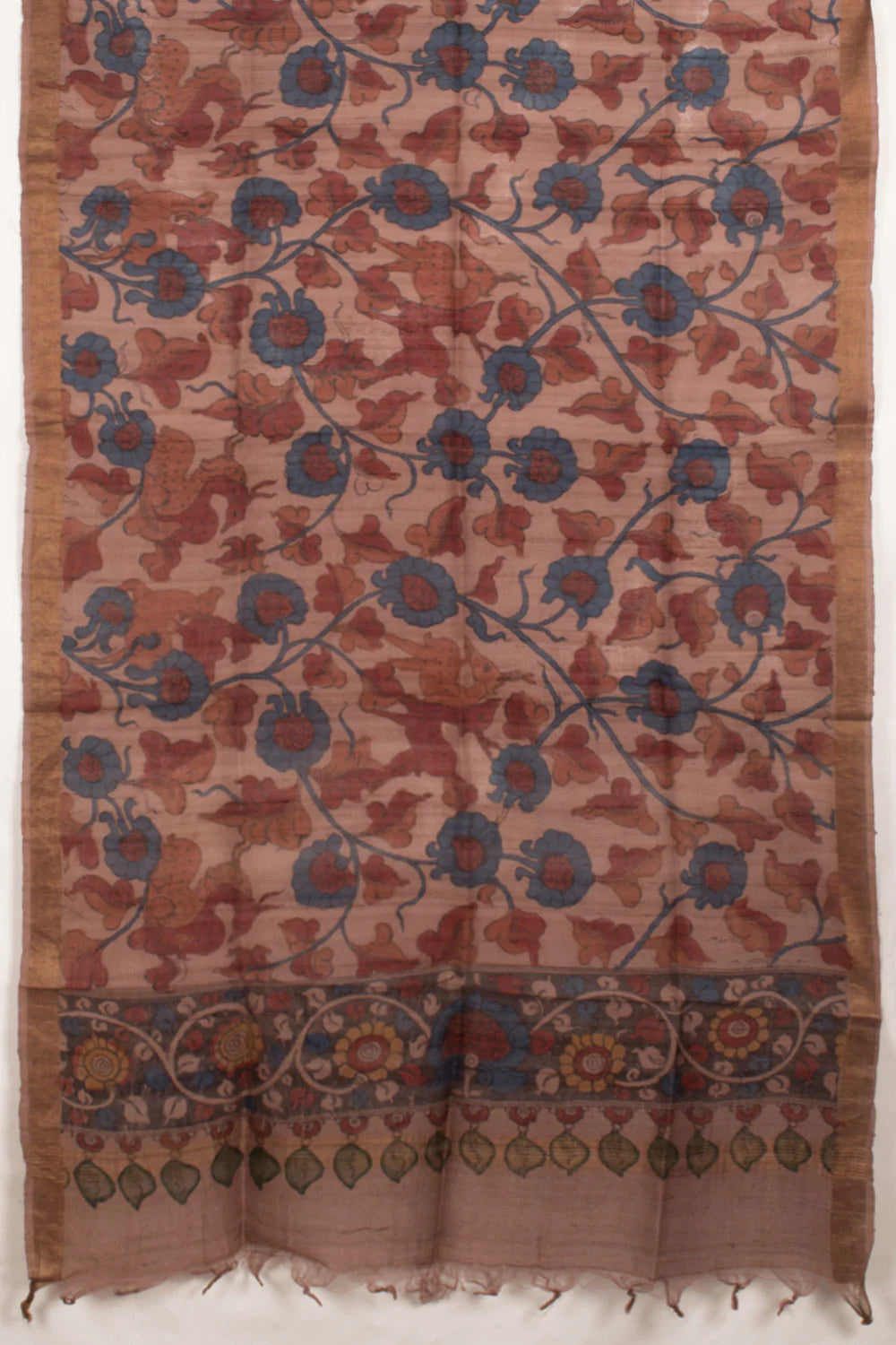 Hand Painted Pen Kalamkari Tussar Silk Dupatta