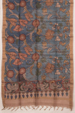 Hand Painted Pen Kalamkari Tussar Silk Dupatta-Rutambhara-RUTAMBHARA