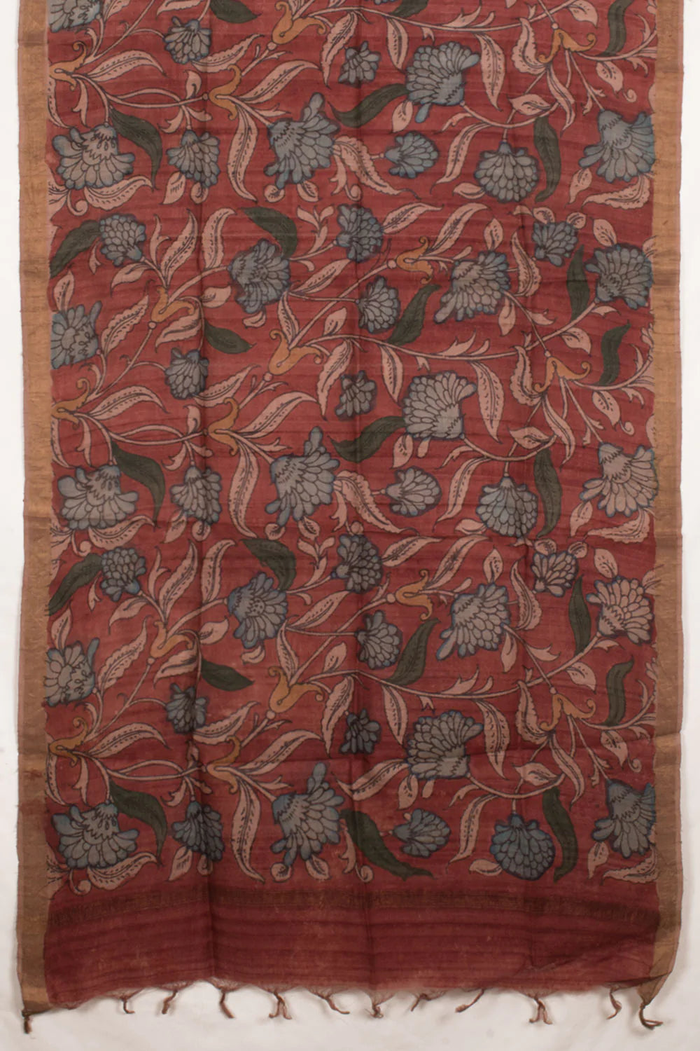 Hand Painted Pen Kalamkari Tussar Silk Dupatta