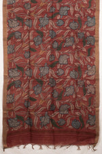 Hand Painted Pen Kalamkari Tussar Silk Dupatta-Rutambhara-RUTAMBHARA