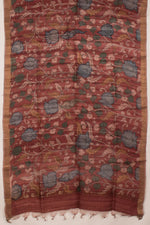 Hand Painted Pen Kalamkari Tussar Silk Dupatta-Rutambhara-RUTAMBHARA