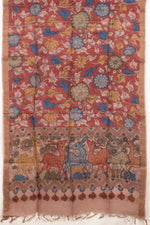Hand Painted Pen Kalamkari Tussar Silk Dupatta-Rutambhara-RUTAMBHARA