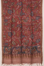 Hand Painted Pen Kalamkari Tussar Silk Dupatta-Rutambhara-RUTAMBHARA