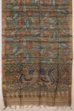 Hand Painted Pen Kalamkari Tussar Silk Dupatta-Rutambhara-RUTAMBHARA