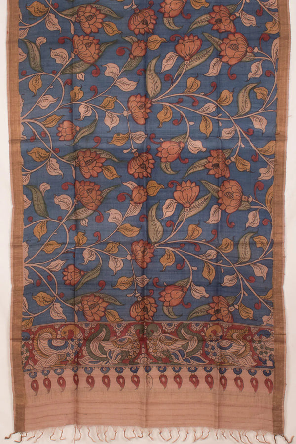 Hand Painted Pen Kalamkari Tussar Silk Dupatta-Rutambhara-RUTAMBHARA