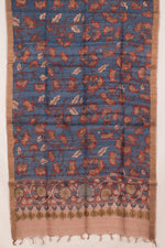 Hand Painted Pen Kalamkari Tussar Silk Dupatta-Rutambhara-RUTAMBHARA