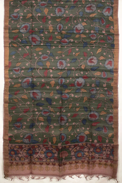 Hand Painted Pen Kalamkari Tussar Silk Dupatta-Rutambhara-RUTAMBHARA