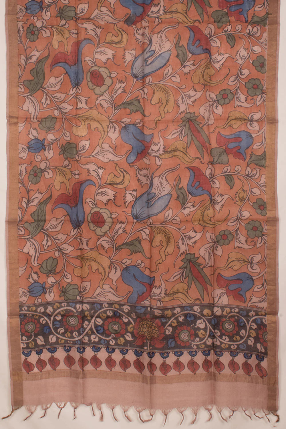 Hand Painted Pen Kalamkari Tussar Silk Dupatta