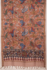 Hand Painted Pen Kalamkari Tussar Silk Dupatta-Rutambhara-RUTAMBHARA