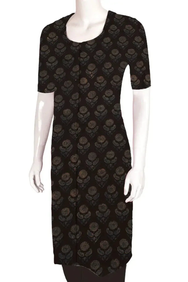 Ajrakh Printed Natural Dye Mulberry Silk Kurta Material-Rutambhara-RUTAMBHARA